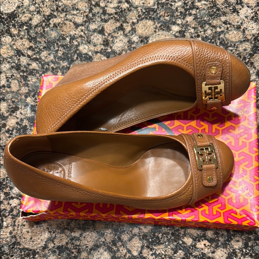Tory Burch Brown Leather Wedge Shoes